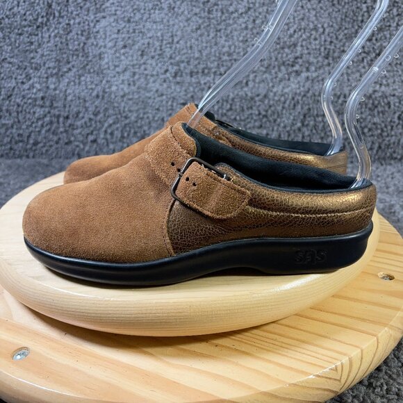 SAS Shoes Womens Size 7 Wide Suede Brown Slip On Clog Comfort Mule Made in USA - Picture 1 of 8